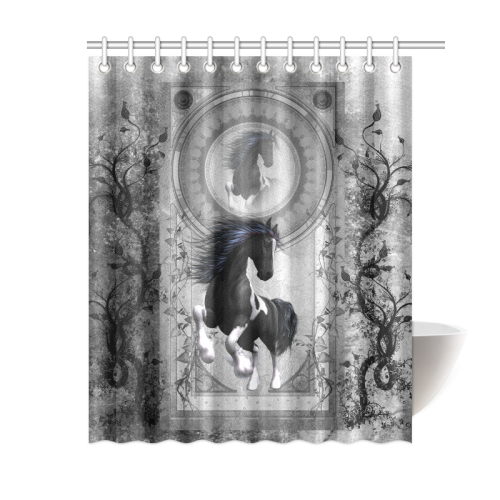 Awesome horse in black and white with flowers Shower Curtain 60"x72"