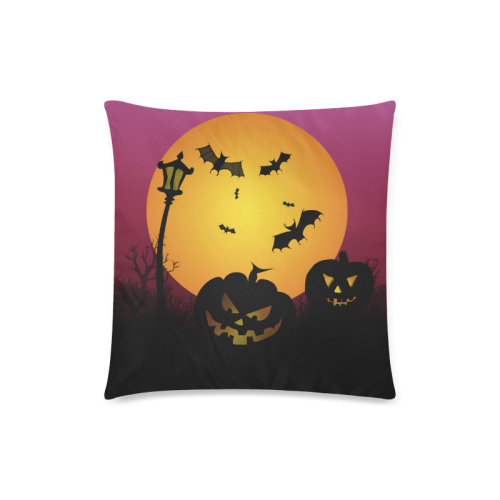 Spooky Halloween pumpkins and bats in pink Custom Zippered Pillow Case 18"x18" (one side)
