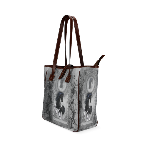 Awesome horse in black and white with flowers Classic Tote Bag (Model 1644)