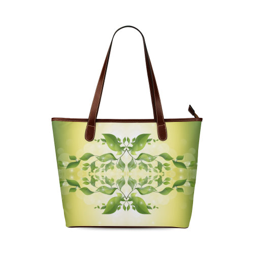MAGIC LEAVES Kaleidoscope green yellow Shoulder Tote Bag (Model 1646)