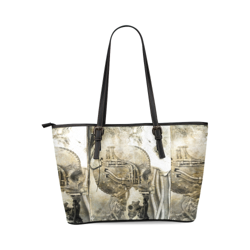 Awesome technical skull, vintage design Leather Tote Bag/Small (Model 1640)