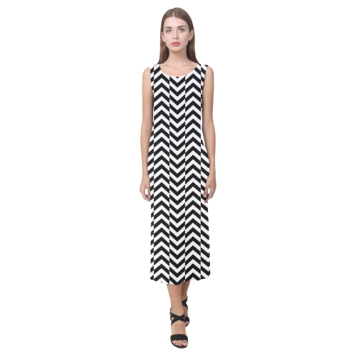 Black and White Offset Zigzag Phaedra Sleeveless Open Fork Long Dress (Model D08)