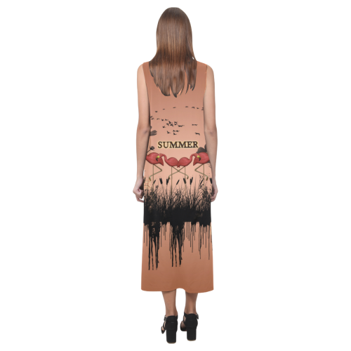 Summer design with flamingo Phaedra Sleeveless Open Fork Long Dress (Model D08)