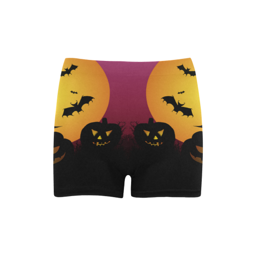 Spooky Halloween pumpkins and bats in pink Briseis Skinny Shorts (Model L04)
