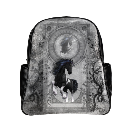 Awesome horse in black and white with flowers Multi-Pockets Backpack (Model 1636)