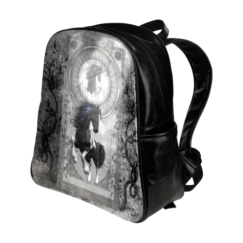 Awesome horse in black and white with flowers Multi-Pockets Backpack (Model 1636)