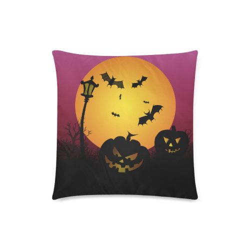 Spooky Halloween pumpkins and bats in pink Custom Zippered Pillow Case 18"x18"(Twin Sides)