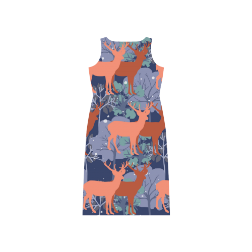 Deer in the winter forest Phaedra Sleeveless Open Fork Long Dress (Model D08)