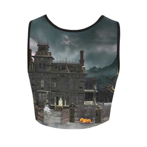 A creepy darkness halloween haunted house Women's Crop Top (Model T42)