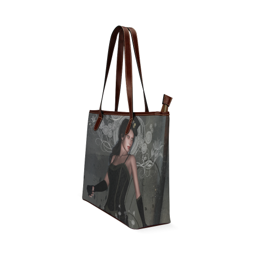 The dark lady with flowers, victorian Shoulder Tote Bag (Model 1646)
