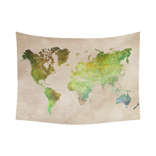 world map 32 Cotton Linen Wall Tapestry 80"x 60"