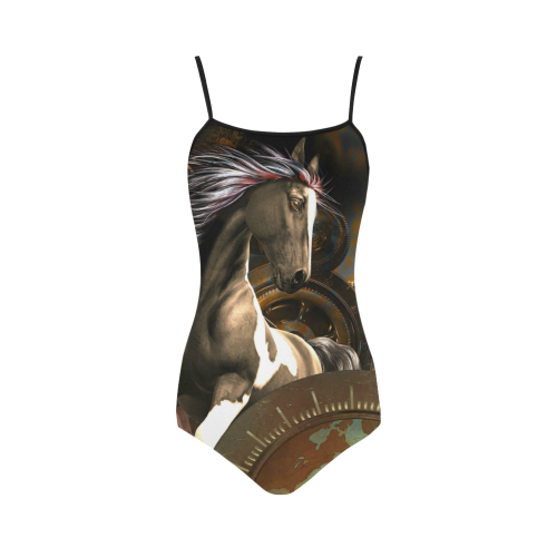 Steampunk, awesome horse with clocks and gears Strap Swimsuit ( Model S05)