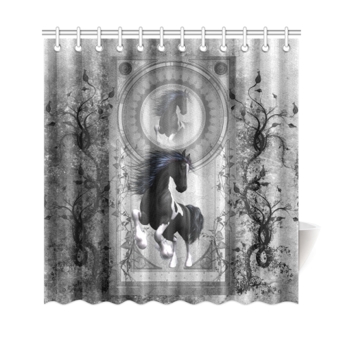 Awesome horse in black and white with flowers Shower Curtain 69"x72"