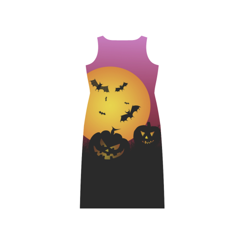 Spooky Halloween pumpkins and bats in pink Phaedra Sleeveless Open Fork Long Dress (Model D08)