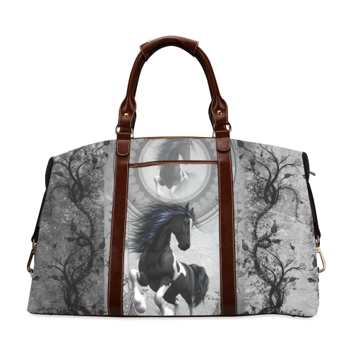 Awesome horse in black and white with flowers Classic Travel Bag (Model 1643)