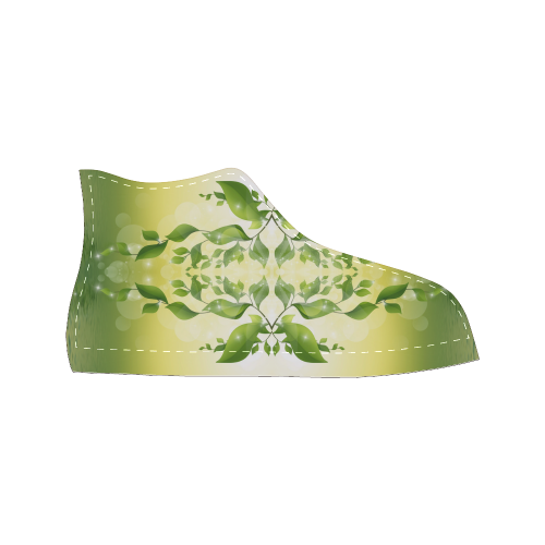 MAGIC LEAVES Kaleidoscope green yellow Women's Classic High Top Canvas Shoes (Model 017)