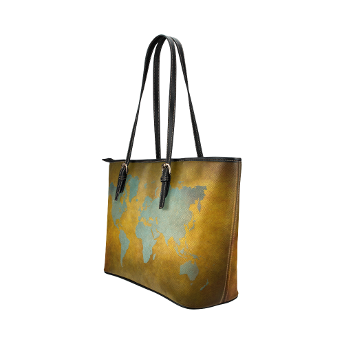 world map 34 Leather Tote Bag/Large (Model 1651)