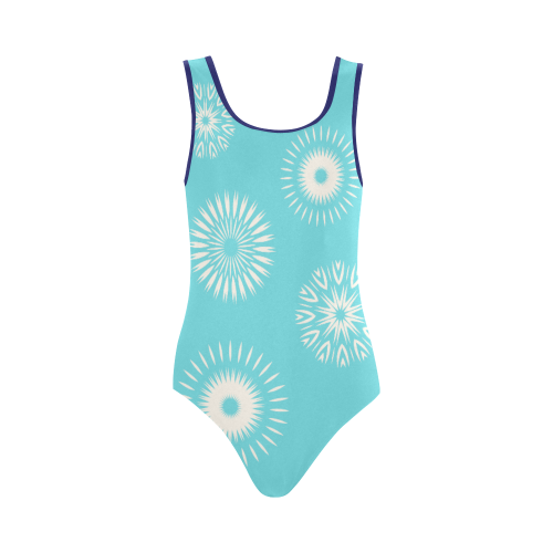 Star dust aqua floral design Vest One Piece Swimsuit (Model S04)