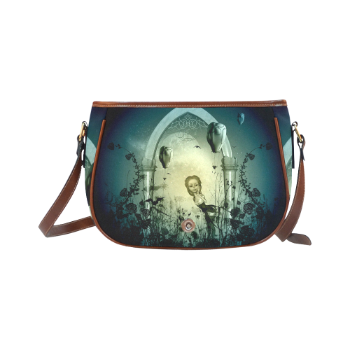 In the night, cute fairy and zeppelin Saddle Bag/Large (Model 1649)