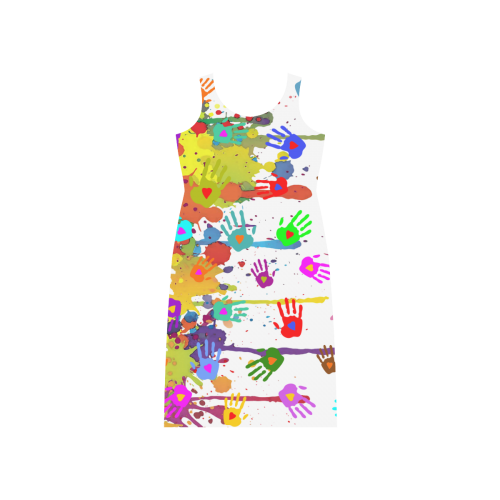 Crazy multicolored running SPLASHES + Hands Phaedra Sleeveless Open Fork Long Dress (Model D08)