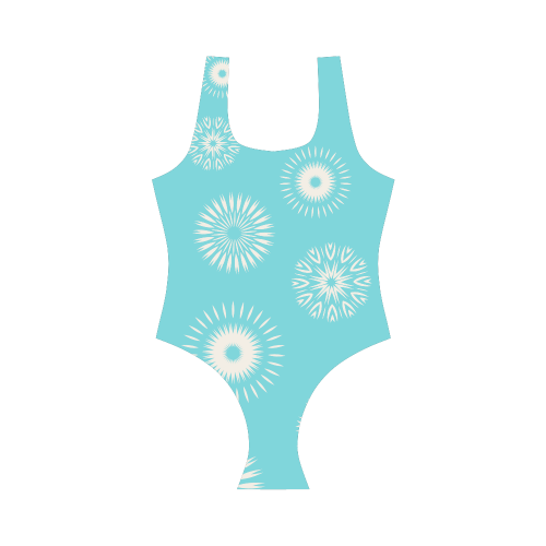 Star dust aqua floral design Vest One Piece Swimsuit (Model S04)