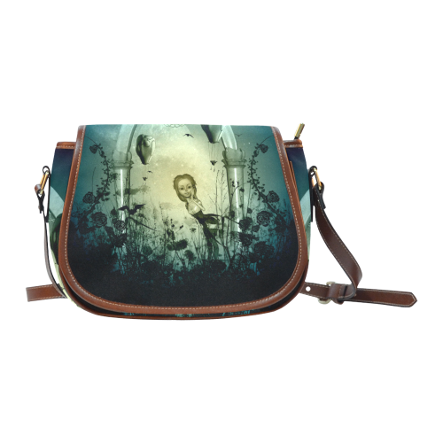 In the night, cute fairy and zeppelin Saddle Bag/Large (Model 1649)