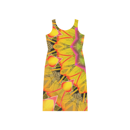 Beach Grass Golden Red Foliage Abstract Fall Days Phaedra Sleeveless Open Fork Long Dress (Model D08)