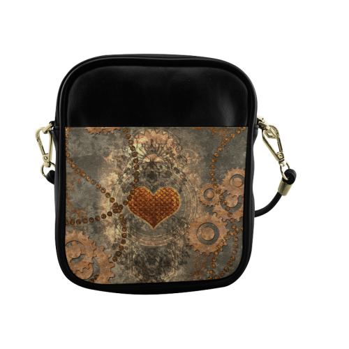 Steampuink, rusty heart with clocks and gears Sling Bag (Model 1627)