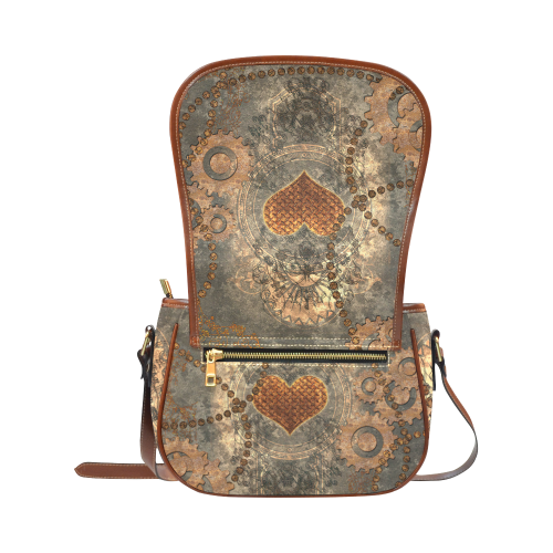 Steampuink, rusty heart with clocks and gears Saddle Bag/Large (Model 1649)