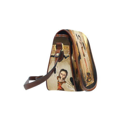 Halloween, cute girl with spiders and pumpkin Saddle Bag/Large (Model 1649)