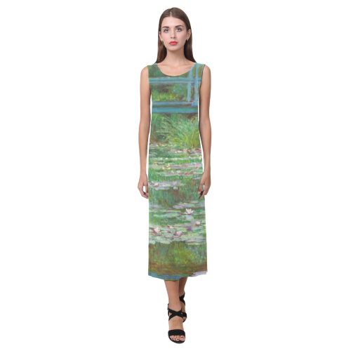 Monet Japanese Bridge Water Lily Pond Phaedra Sleeveless Open Fork Long Dress (Model D08)