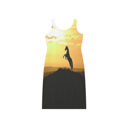 Sunset Horse Silhouette Phaedra Sleeveless Open Fork Long Dress (Model D08)