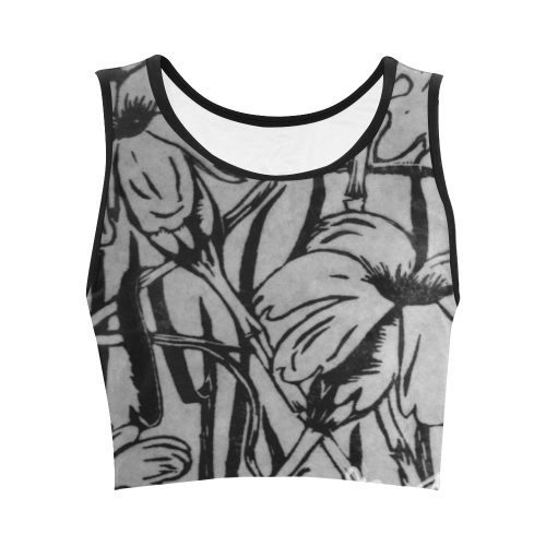 Black and white palm flowers Women's Crop Top (Model T42)