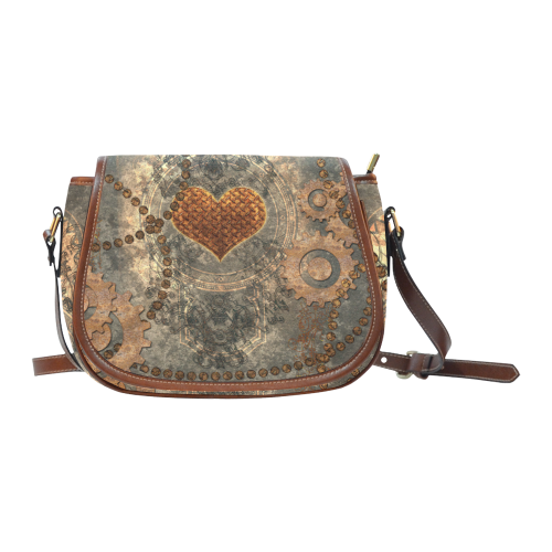 Steampuink, rusty heart with clocks and gears Saddle Bag/Large (Model 1649)