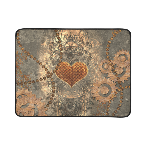Steampuink, rusty heart with clocks and gears Beach Mat 78"x 60"