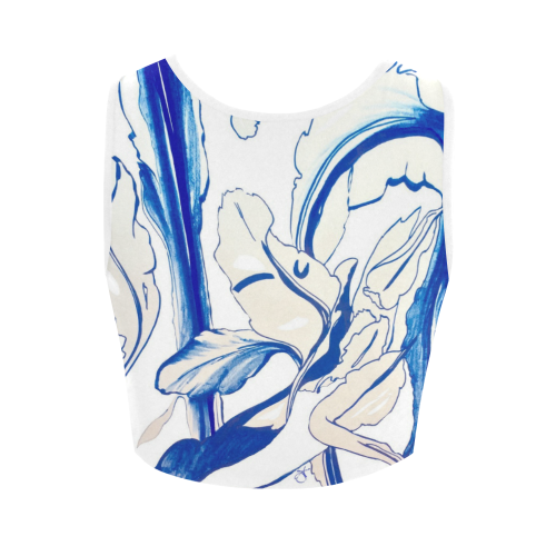 Blue Succulent White Women's Crop Top (Model T42)