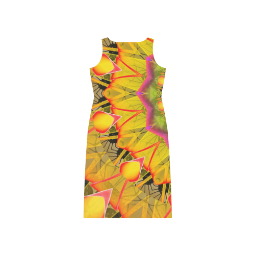 Beach Grass Golden Red Foliage Abstract Fall Days Phaedra Sleeveless Open Fork Long Dress (Model D08)