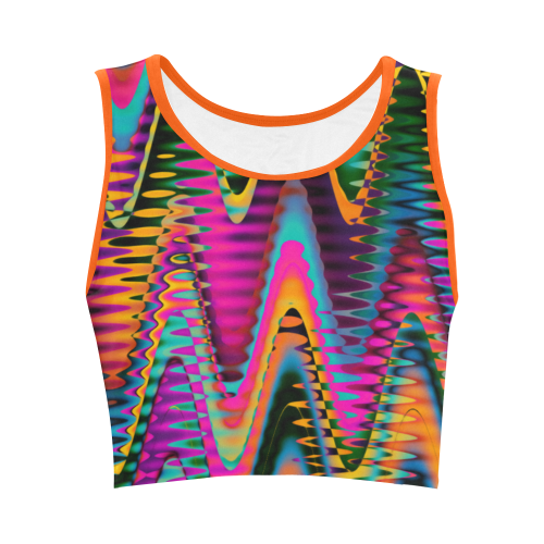 WAVES DISTORTION chevrons multicolored Women's Crop Top (Model T42)