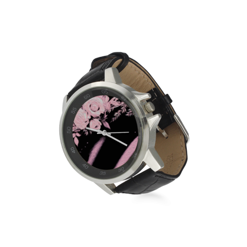 Pink Roses Unisex Stainless Steel Leather Strap Watch(Model 202)