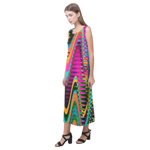 WAVES DISTORTION chevrons multicolored Phaedra Sleeveless Open Fork Long Dress (Model D08)