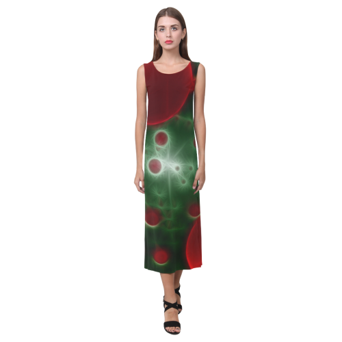 Big and small red dots Phaedra Sleeveless Open Fork Long Dress (Model D08)