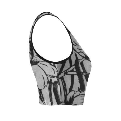Black and white palm flowers Women's Crop Top (Model T42)