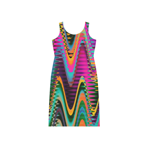 WAVES DISTORTION chevrons multicolored Phaedra Sleeveless Open Fork Long Dress (Model D08)