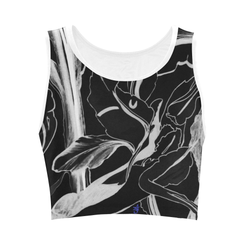 Blue Succulent White on Black Women's Crop Top (Model T42)