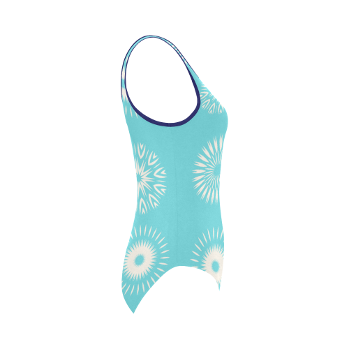 Star dust aqua floral design Vest One Piece Swimsuit (Model S04)