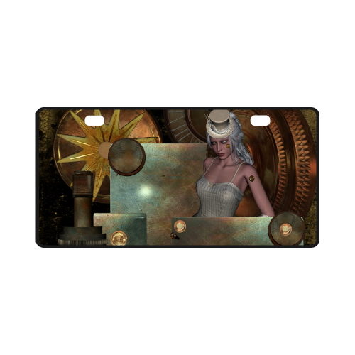 Steampunk, rusty metal and clocks and gears License Plate