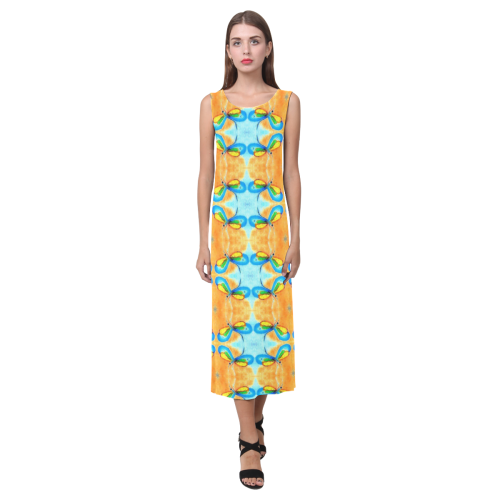 Dragonflies Summer Pattern Phaedra Sleeveless Open Fork Long Dress (Model D08)