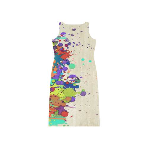 CRAZY multicolored SPLASHES / SPLATTER / SPRINKLE Phaedra Sleeveless Open Fork Long Dress (Model D08)