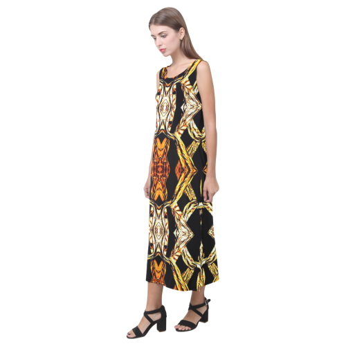 Elegant Oriental Pattern Black Gold Phaedra Sleeveless Open Fork Long Dress (Model D08)