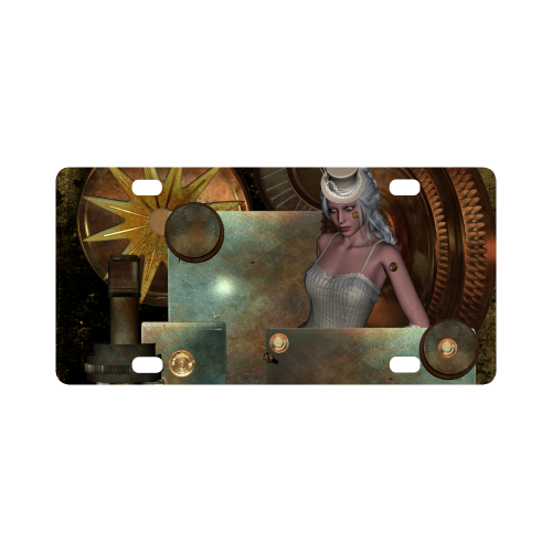 Steampunk, rusty metal and clocks and gears Classic License Plate